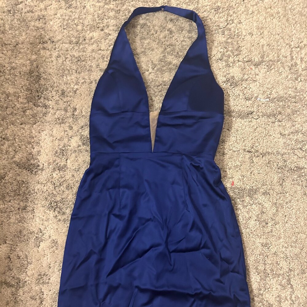 Sherri Hill Deep Blue Halter Prom Dress